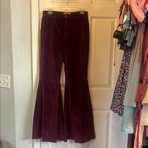 Free People Women's Burgundy/Deep Purple Flare Pants